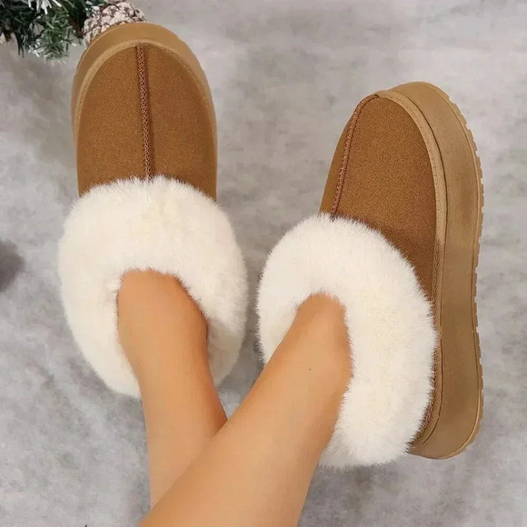 Shoes - Brown Fashionable Women's Suede Shearling Ankle Moccasins